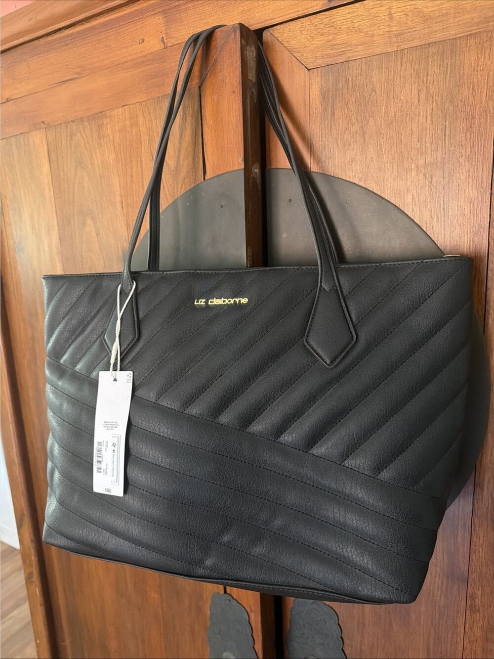 NWT Liz Claiborne Black Quilt Texture Front Large Tote Bag
